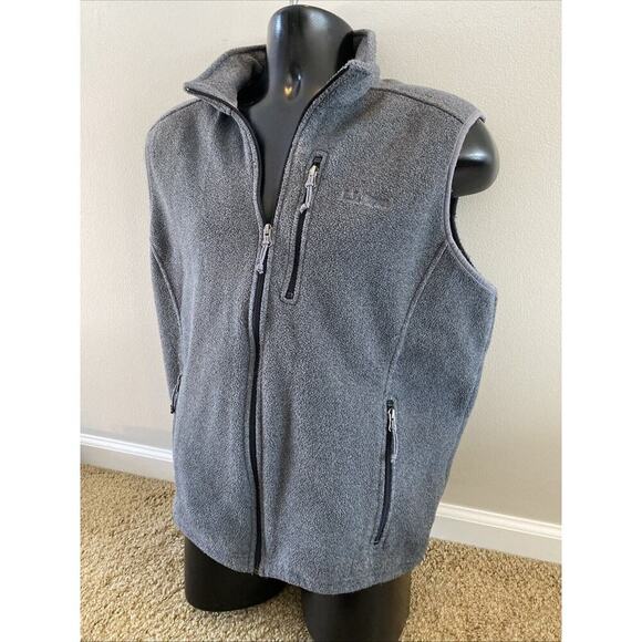 LL Bean Men’s Dark Gray Fleece Zip Vest Size Large Pockets Logo EUC - Picture 2 of 11